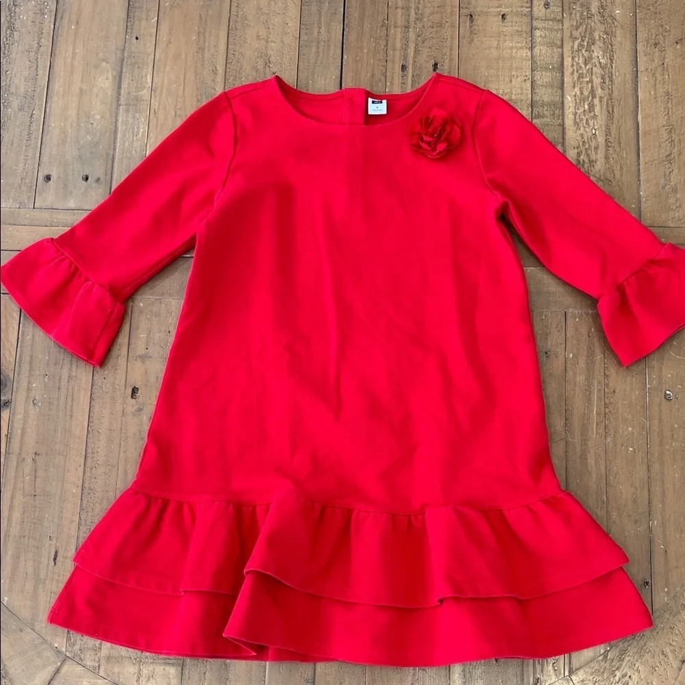 Janie and jack red Ponte ruffle dress with flower girls 6